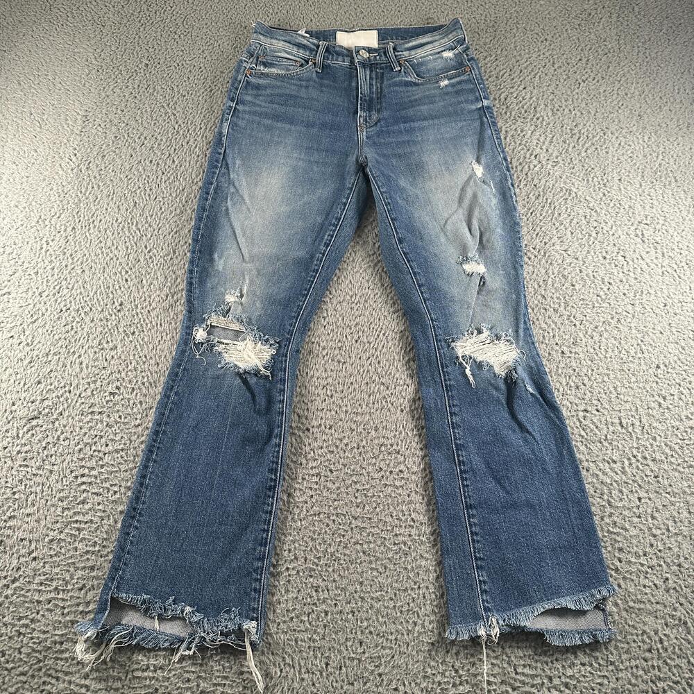 Mother The Insider Crop Step Chew Jeans Womens 25 Blue Mid Rise Distressed Fray